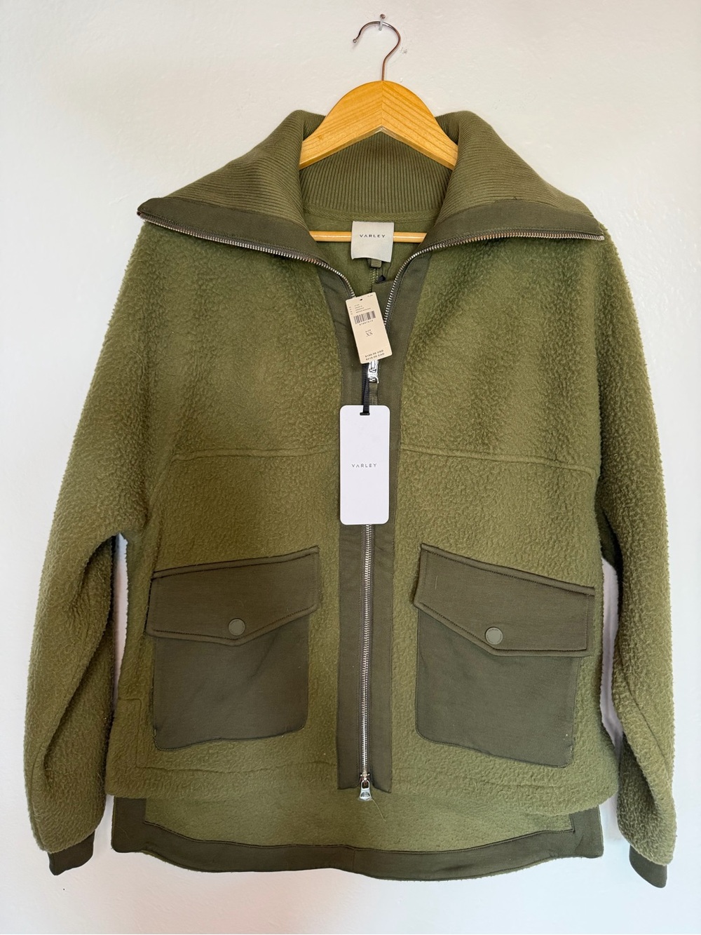 Varley Olive Green Eleanor Patch Pocket Fleece Jacket size XS NWT